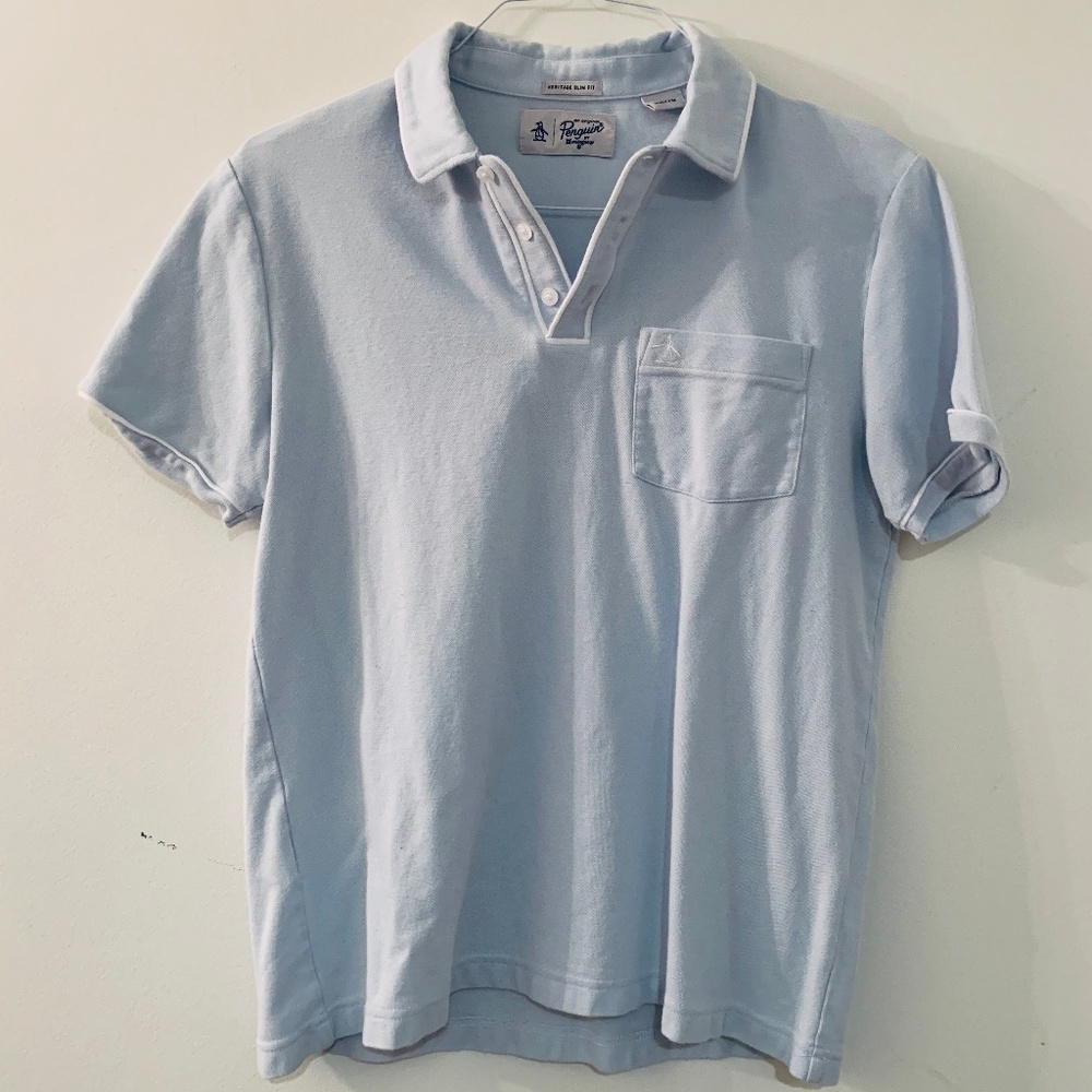 Penguin brand light blue knit shirt